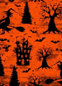 45" Halloween - Witches House red - 1 yd